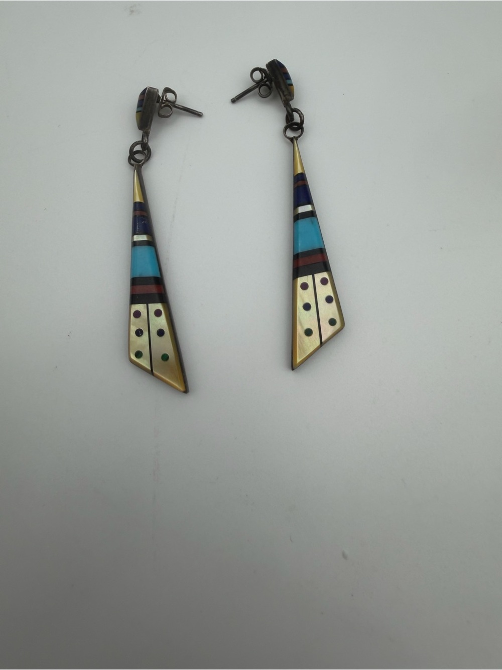 Zuni Style Dangle Earrings Sterling Silver multicolor